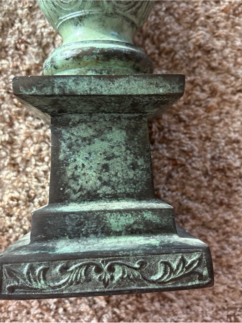 Antique-Style Green Patina Decorative Candlestick Brass - Picture 5 of 12